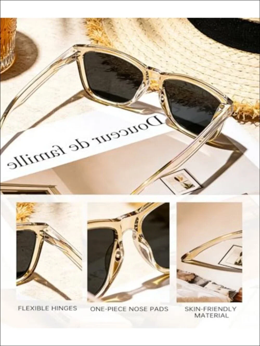 Polarized Sunglasses UV Protection Retro Rectangular Full Frame 3 Pack